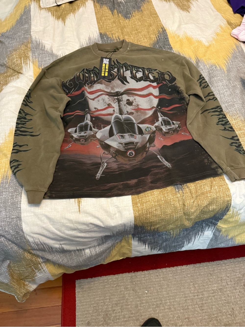 Godspeed Thermal Long Sleeve Olive Green Graphic Crewneck Sweatshirt